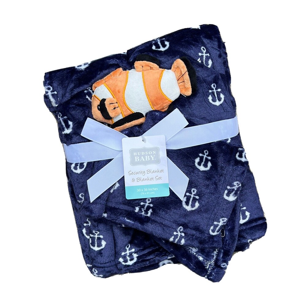 Hudson Baby Lovey Blanket Set Fish Plush Nautical Anchor Navy Blue Finding Nemo